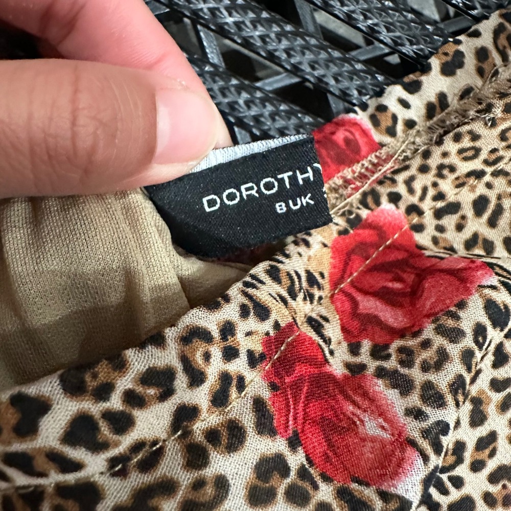 Dorothy Perkins Euro Leopard Rose Print Ruffle Midi Skirt Brown Red Size 8UK - Picture 3 of 8